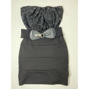 Cefinn Black Studded Waist Mini Dress  Sequin Size M Made in USA